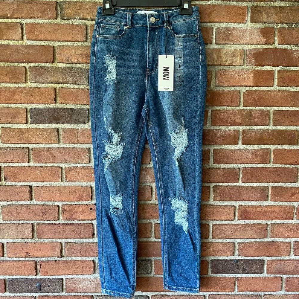 Refuge Denim Distressed High Rise Stretch Mom Jean Size 1